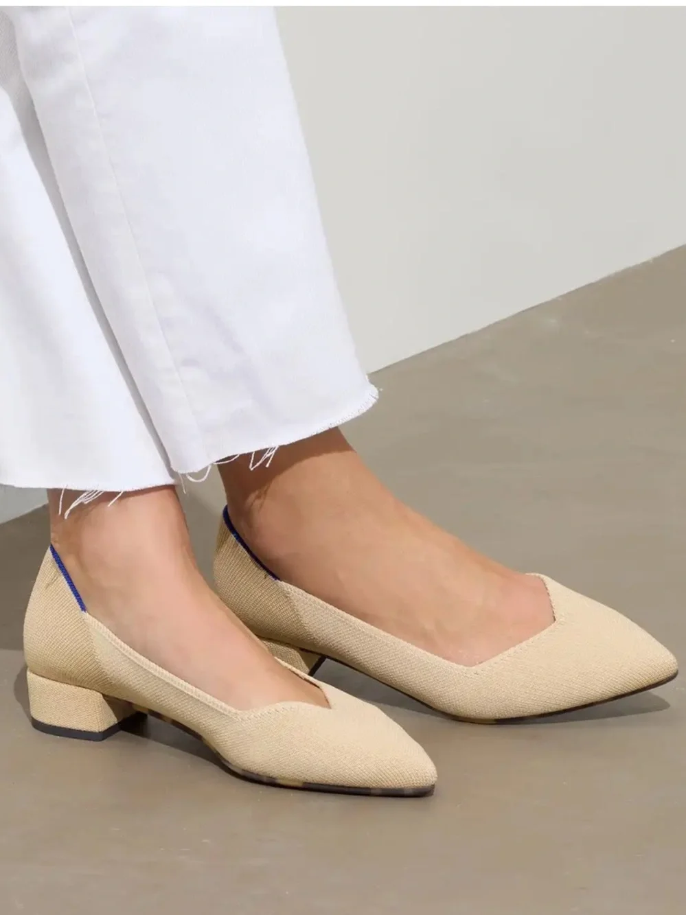 Rothy's Sandstone Pointed Heels with Blue Trim Women’s Size 8.5